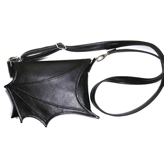 Black Bat Wing Small Crossbody Bag | Gothic Style Batwing Handbag & Coin Purse | Sophisticated Unisex Dark Aesthetic Pouch | Fashion-Forward PU Leather Square Messenger (Model 818) Luxegan