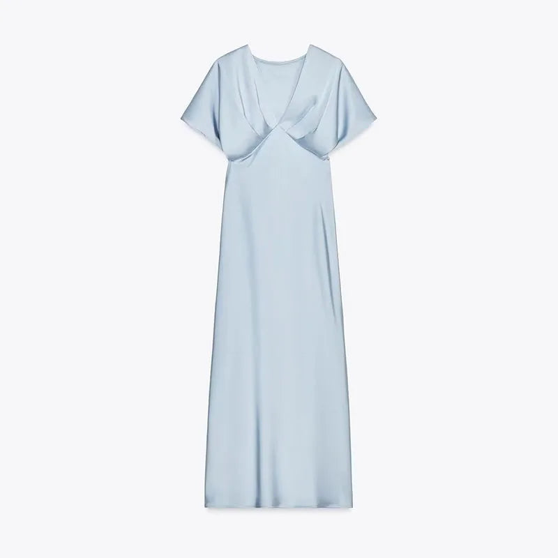 Elegant Solid Buttons Long Dress Women Waist Cinched Shoulder Pads High Collar Slit Dresses 2026 Spring Summer Lady Party Robes
