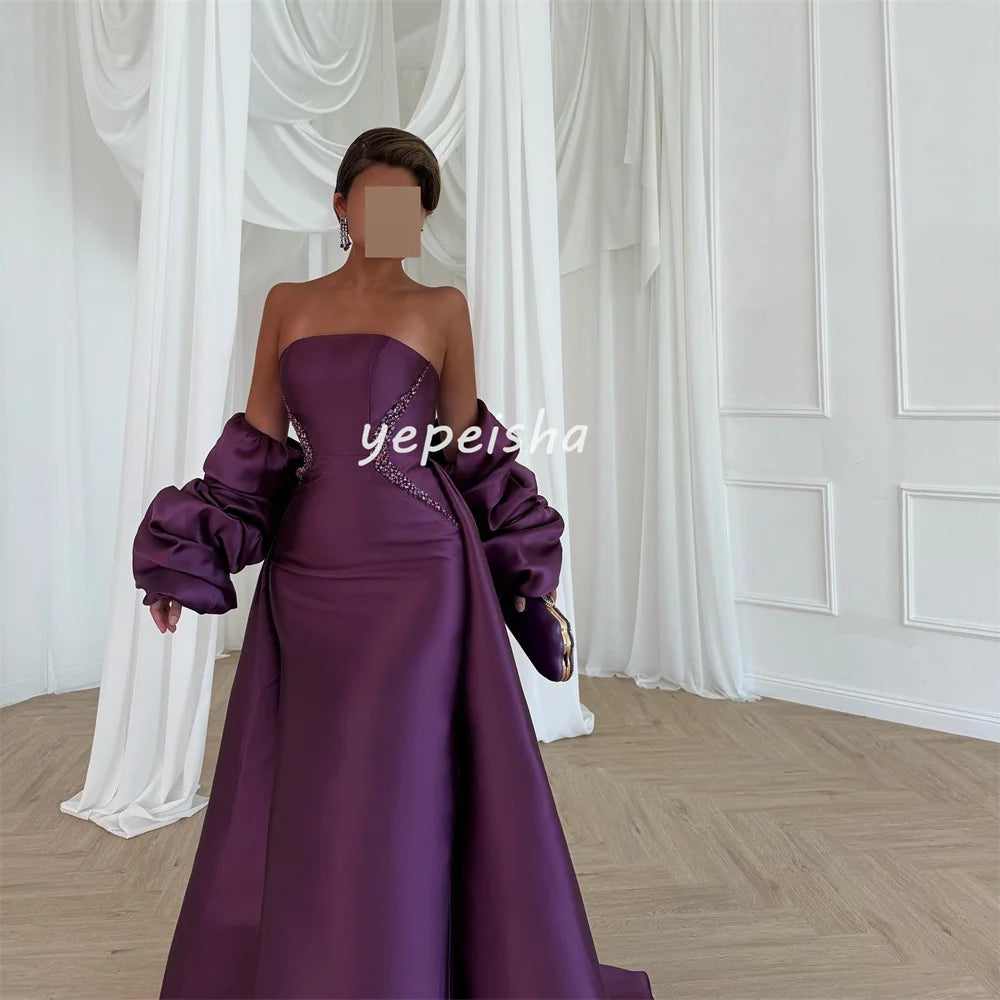 Customized Intricate Matching Pleat Beading Sequined A-line Off-the-shoulder Long Dresses Bespoke Occasion Dresses Exquisite