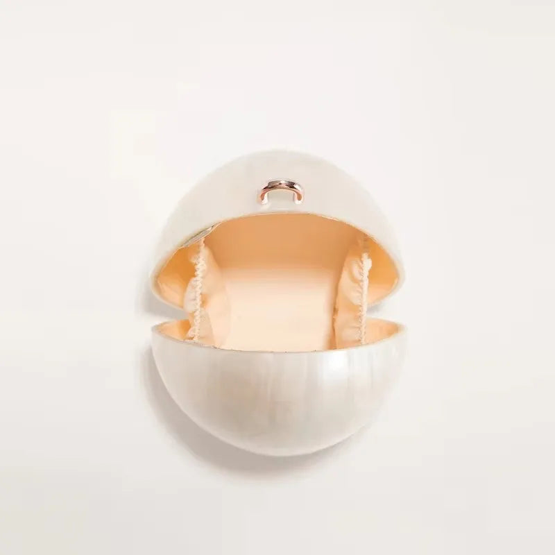 Luxury Mini Acrylic Egg Bag | Designer Pearl Evening Clutch with Beaded Strap | Cute Shell-Shaped - view 3