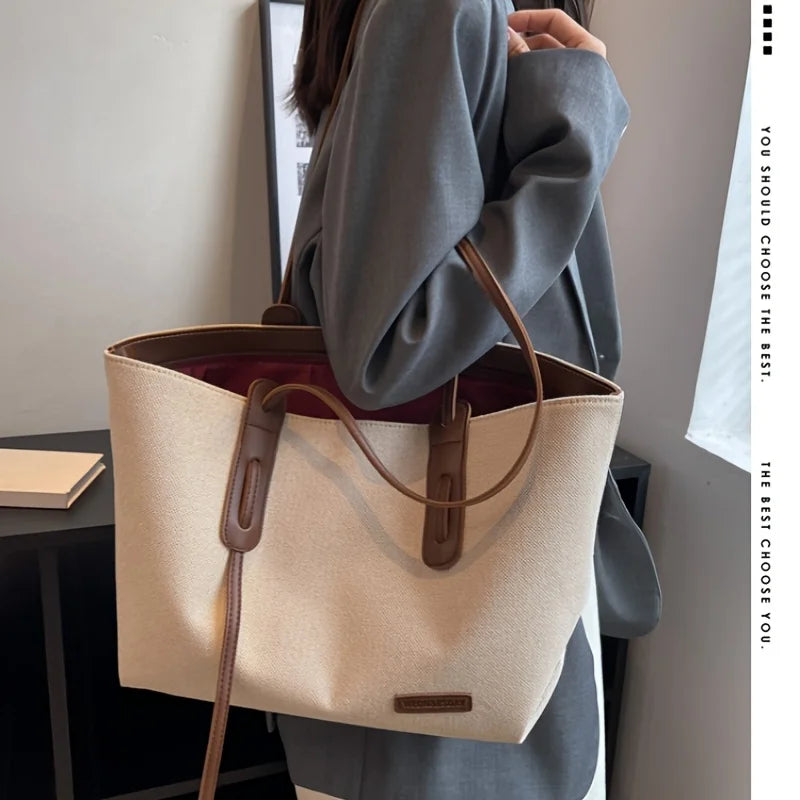 Women’s Casual Large Capacity Canvas Shoulder Bag | Soft Multi-Purpose Satchel Handbag | Durable Solid Canvas Shopper for Travel, Work, and Daily Use Luxegan