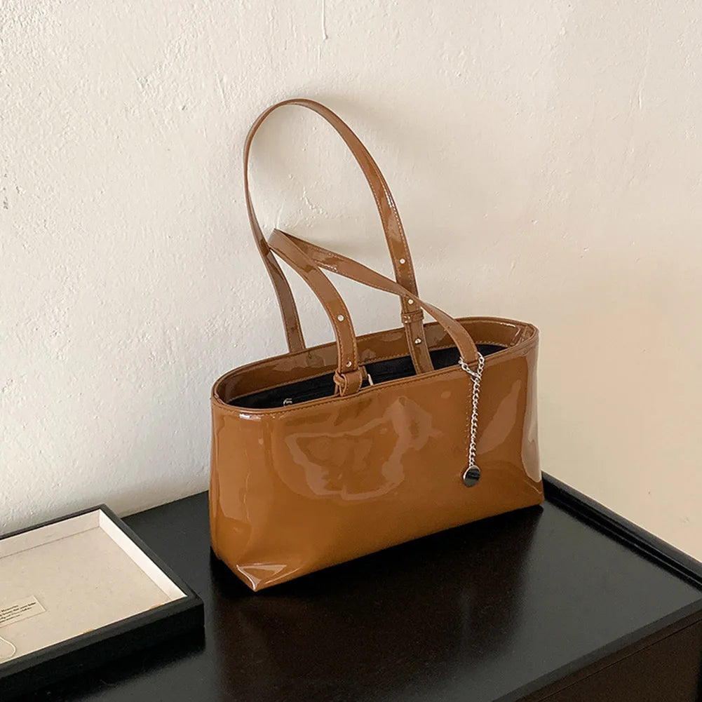 Simple Horizontal Square Design | Luxurious Patent Leather Handbag Luxegan