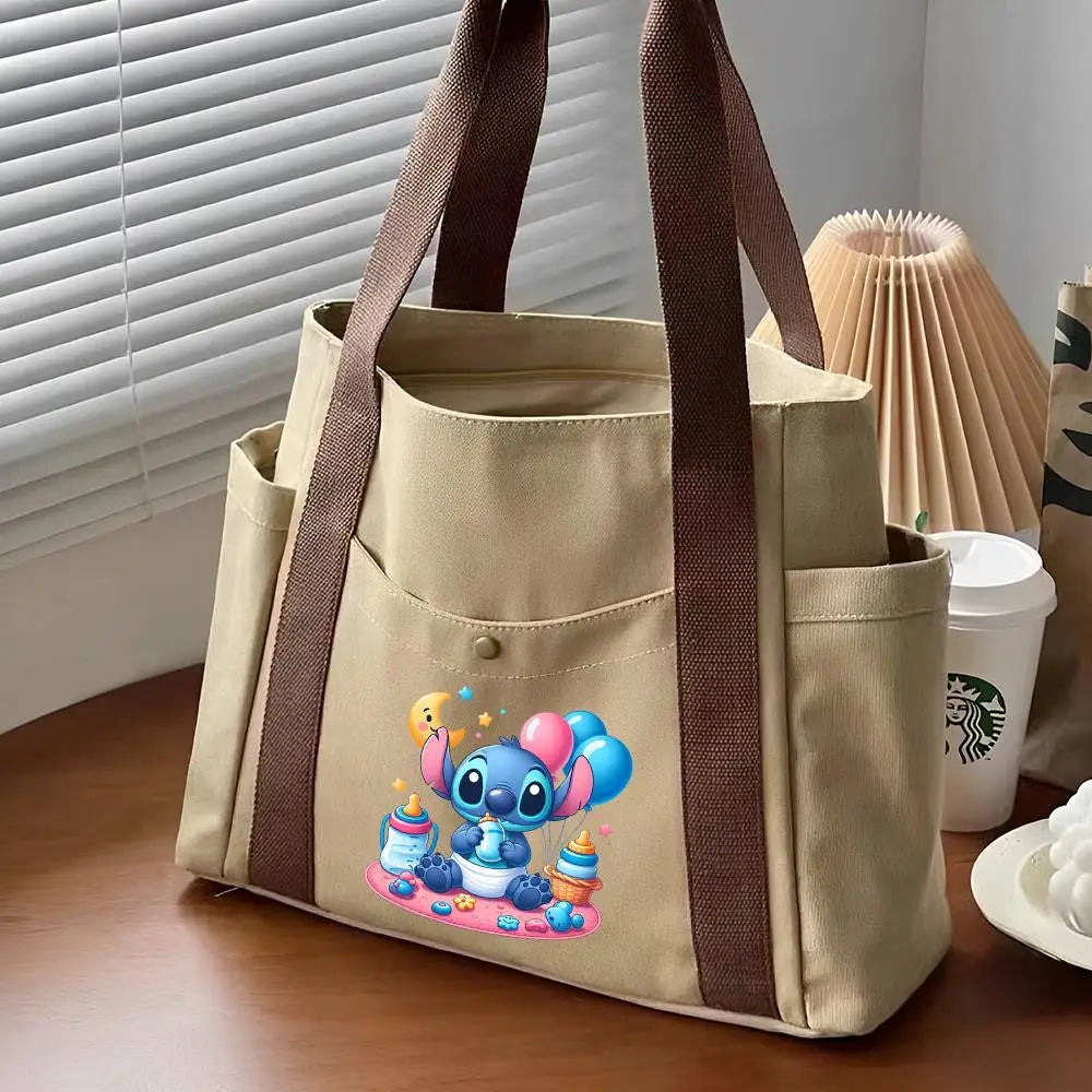 Lilo & Stitch Large Canvas Tote Bag | College Style Commuter & Student Shoulder Bag | Cartoon Shopping Handbag (Unisex) Luxegan