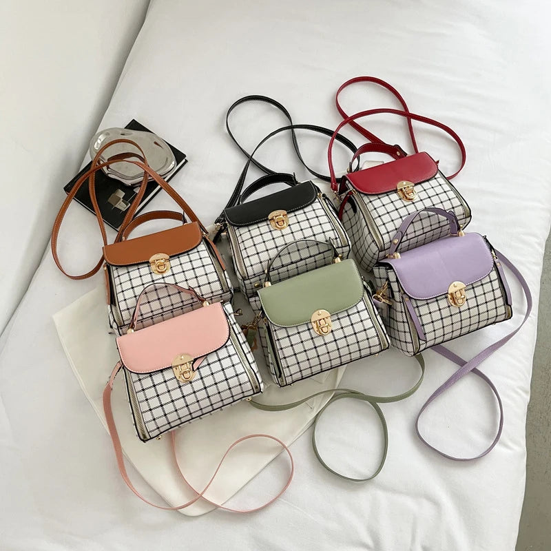 Women's Trendy Flap Shoulder Bag | PU Leather Crossbody Bag (Simple Plaid Designer Messenger Bag, Small Purse & Handbags Pouch) Luxegan