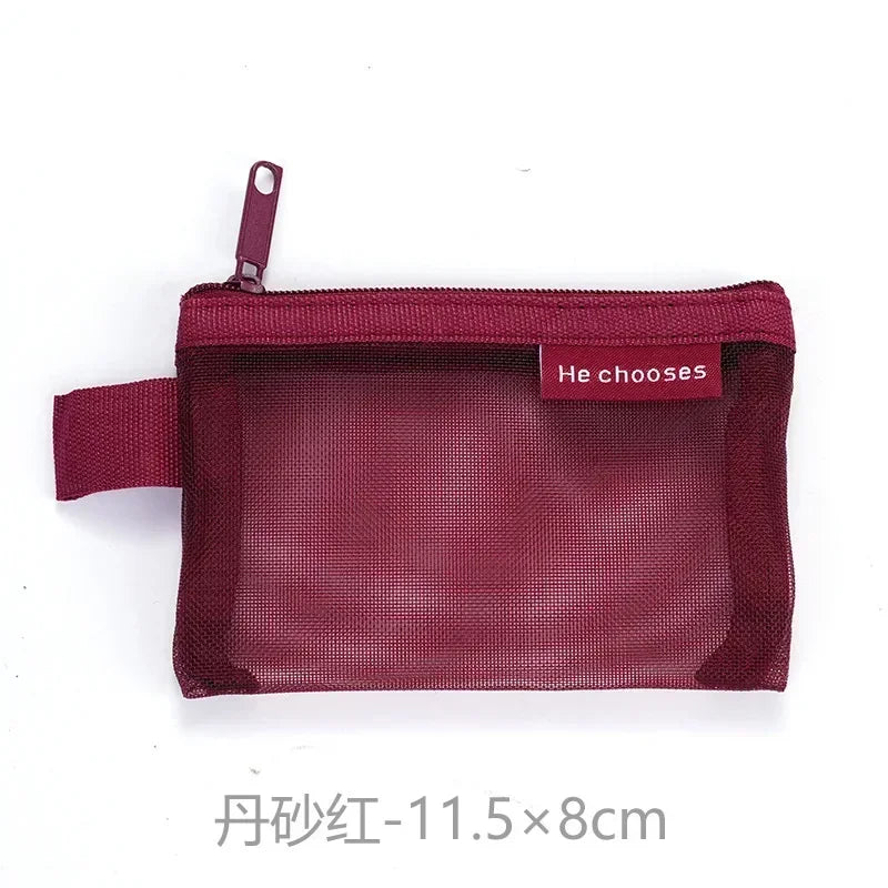 Pequeño Bolso Cuadrado de Color Sólido para Monedas, Organizador de Nylon de Malla para Pintalabios, Llaves, Auriculares, Tarjetero de Bus, Banco, Identificación, Tarjetas de Crédito, Estuche de Almacenamiento