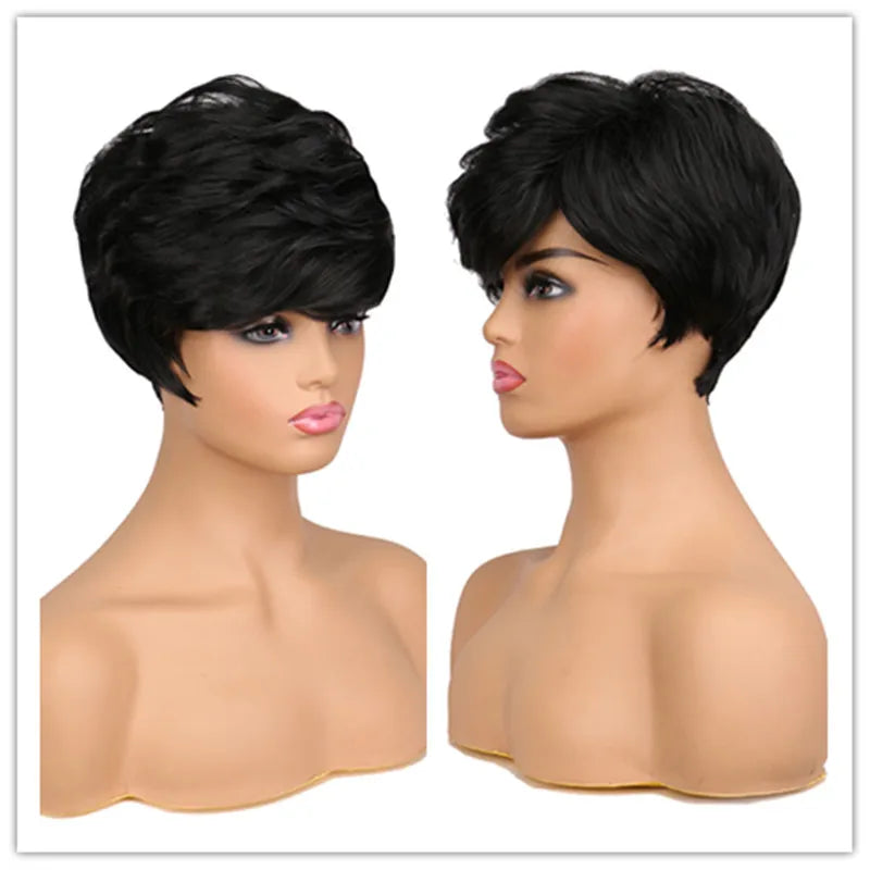 Short Brown Bob Wig with Bangs | Mixed Blonde Synthetic Natural Hair Wig for Women (Soft Mommy Hair, Daily Use) Luxegan