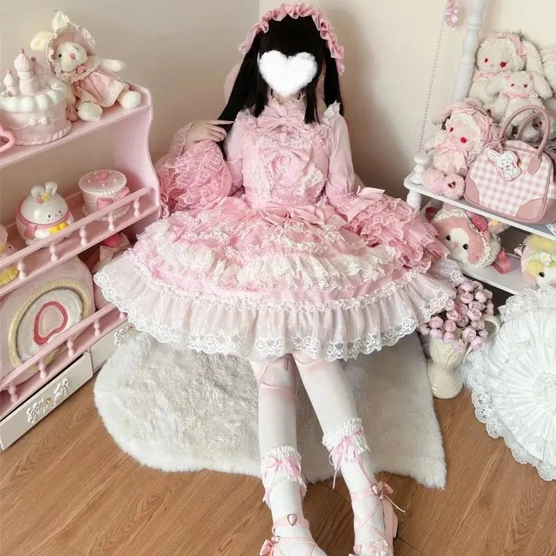 Women's Victorian Sweet Lolita Princess Dress | Kawaii Cute Lace Ruffle Flower Wedding Gown | Japanese Retro Elegant Bow Mini Dress | Premium Tatting Full Sleeve All Season Vestido Model LY014D5368 Luxegan