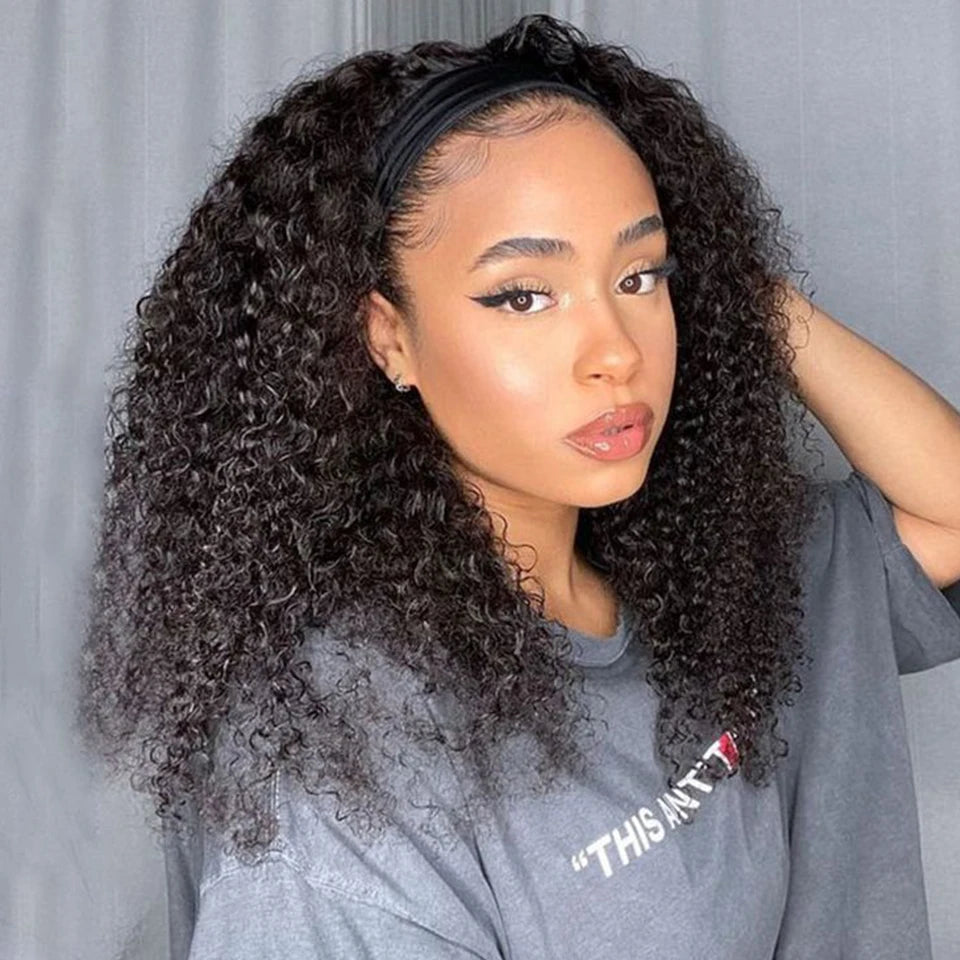 Indian Jerry Curly Headband Wig | 250% Density Glueless Remy Human Hair Luxegan