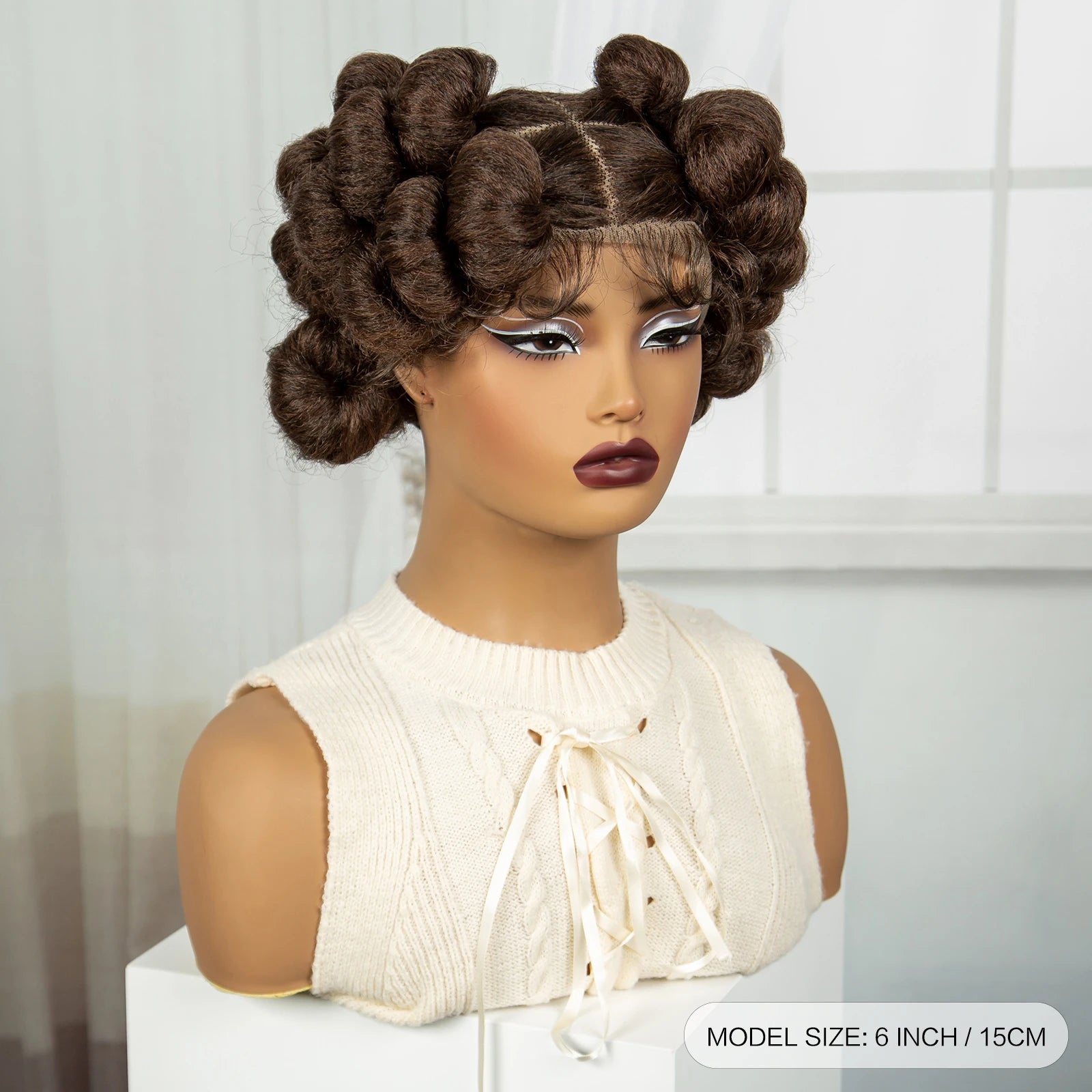 6" Short Cute Burgundy Bantu Knotless Braids Wig | Transparent Full Lace Luxegan