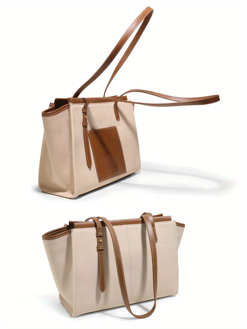 Women’s Vintage Canvas Laptop Bag | Premium Cow Leather Briefcase & Shoulder Bag | Large Capacity "Cartoon Printing" Work Tote | Sophisticated Valentine's Day Gift for Professionals (Model MD22CT9172) Luxegan