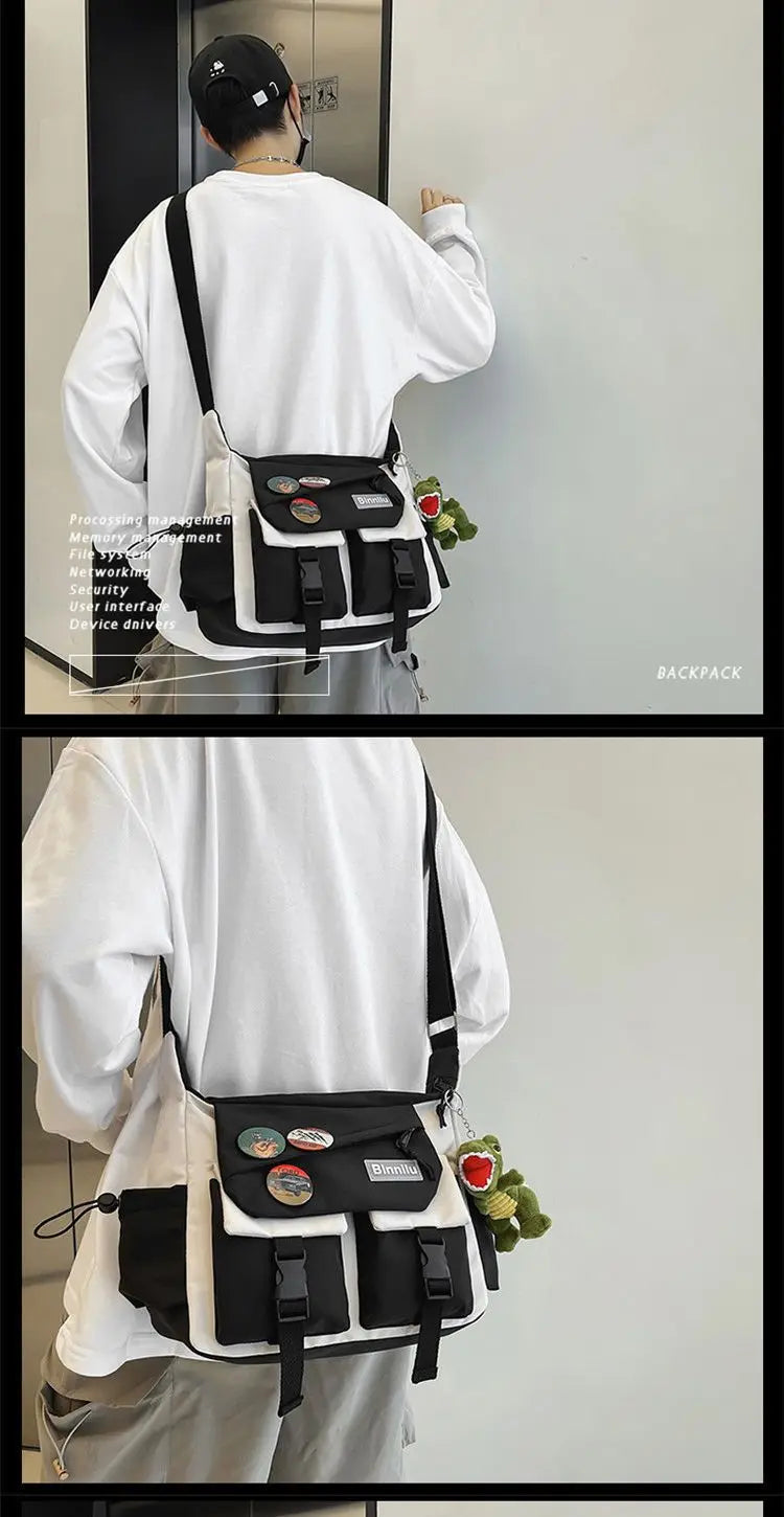 Japanese Simple Messenger Bag | Student Nylon Waterproof Canvas Handbag & Shoulder Crossbody Bag