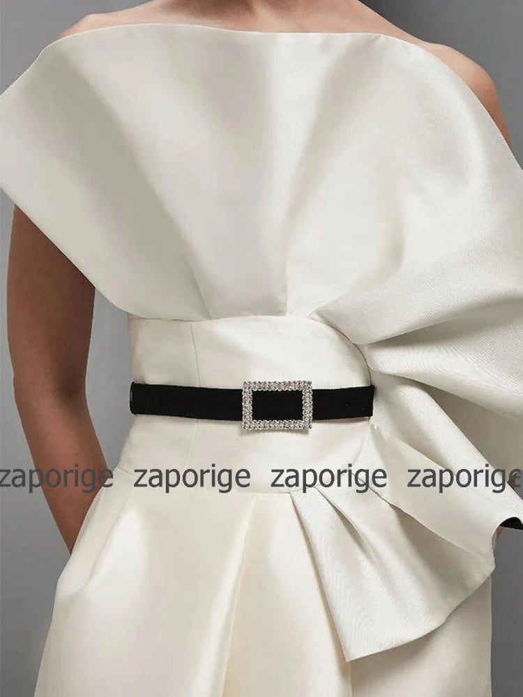 Graduation Gowns Elegant Ivory Satin Ruffles Belt Bespoke Occasion Gown Column&Sheath Strapless Long Dresses Evening Dress