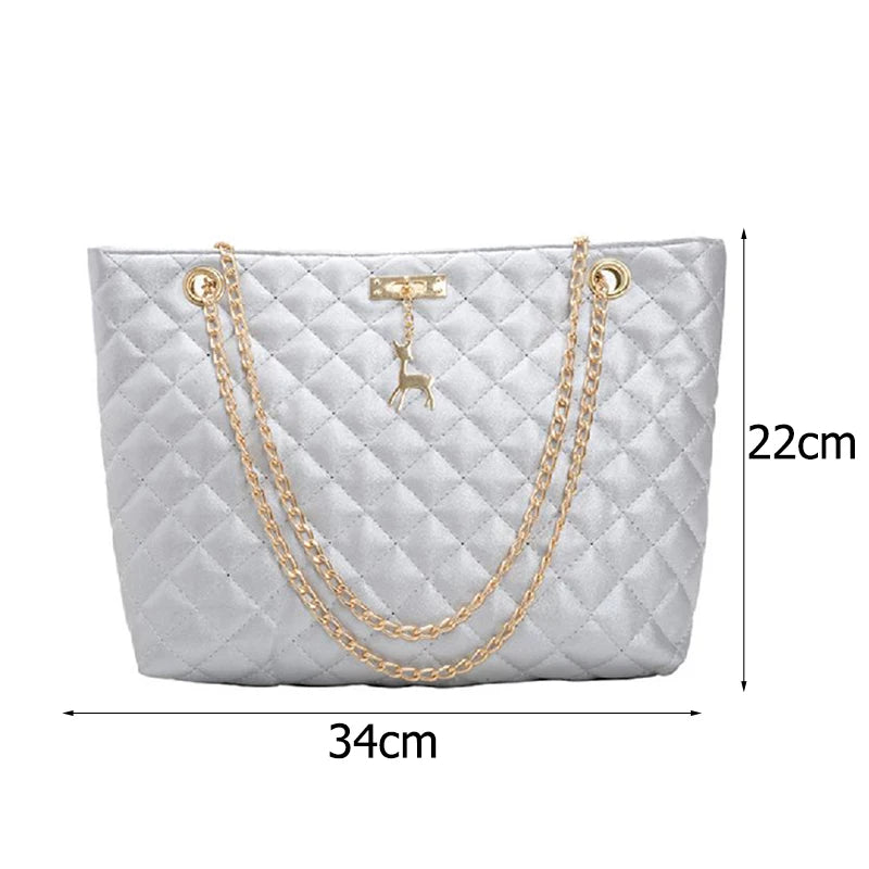 Classic Diamond Lattice Handbag | Fashion Women's Large Capacity Top-handle Bags & Pure Color Thin Chain Shoulder Crossbody Bag Luxegan
