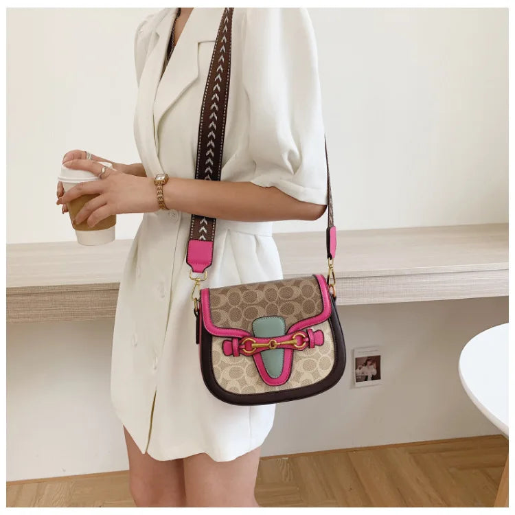 Trendy Korean-Style Saddle Bag | Retro Wide-Strap Crossbody Luxegan