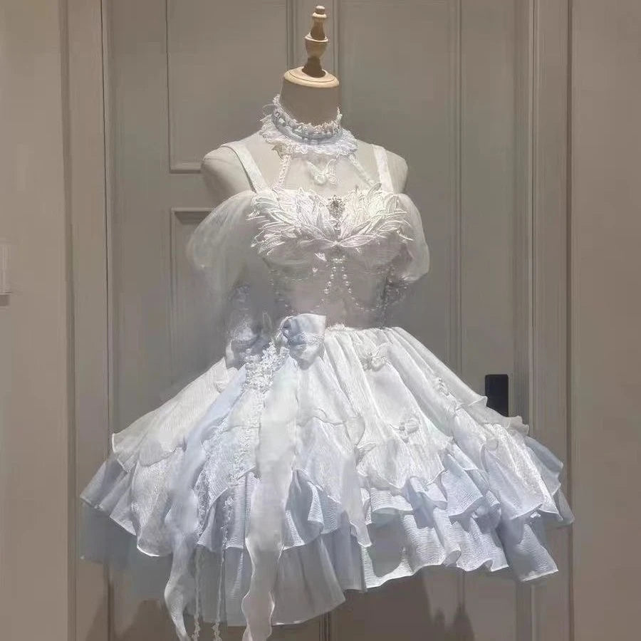 Women's Vintage Sweet Party Dress | Cute Y2k Bandage Birthdays Cake Dress | Elegant O-Neck Slim Fit Mini Dress | Premium Tatting Non-Stretch A-Line Vestido Model HD12215 Luxegan