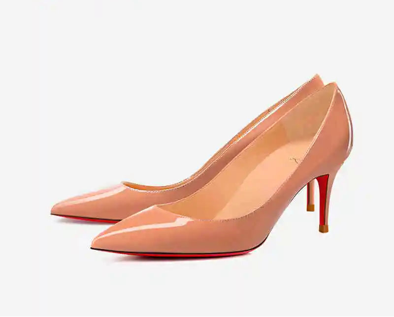 Elegant Luxury Brand Black Stilettos | Sophisticated Red Shiny Bottom Pumps | Elegant "Handmade Patent Leather" Silhouette | "Dignified" Sexy Pointed Toe Wedding Shoes for Radiant Versatile Styling Luxegan