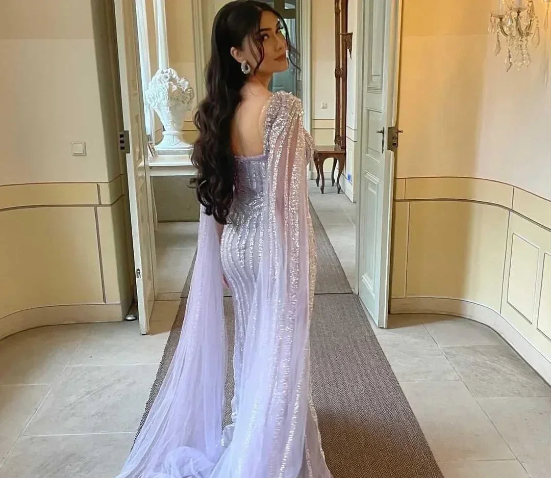 Long Luxury Sequined Formal Ball Gown | Unique Beaded Mermaid Bespoke Gown | Sleeveless O-Neck Ruched Floor-Length Prom Dress with Sweep Train Luxegan