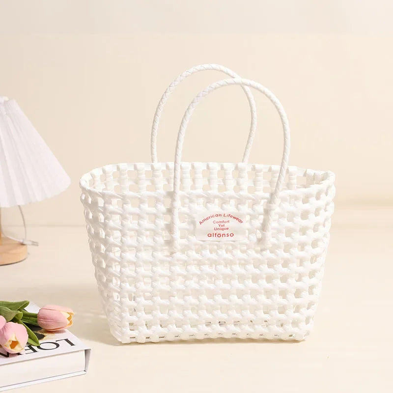 Hollow Out Plastic Woven Tote Bag | Summer Beach & Vacation Handbag Luxegan