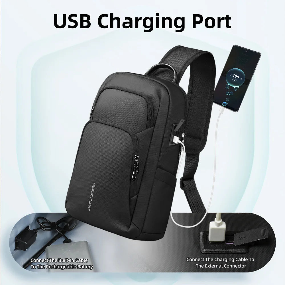 Business Waterproof Crossbody Bag | Sophisticated "USB Charging" Silhouette | Large Oxford Leisure Satchel & Chest Pack | "Dignified" High-Performance HK-6202B Essential for Radiant Versatile Styling Luxegan