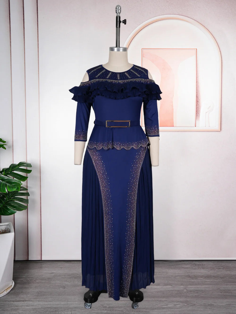 Wedding Party Prom Dress Dubai African Women Luxury Ruffle Pleated Long Dress Ankara Dashiki Turkey Clothes Formal Occasion Gown