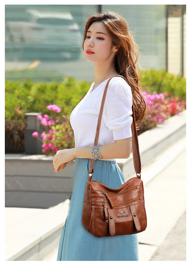Soft Leather Mother Bag | Large Capacity Shoulder & Crossbody Bag Luxegan