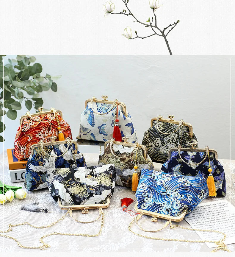 Vintage Cotton Shell Bag | Fringe & Crane Embroidery Chain Crossbody Luxegan