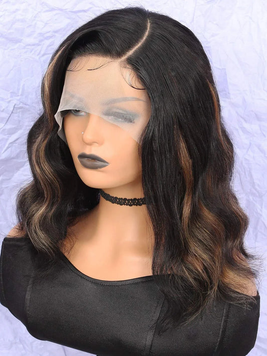 High-Density Mixed #30 Body Wave Bob | Sophisticated 13x5x1 HD Transparent T-Part Lace | Elegant "Caramel Highlight" Brazilian Human Hair | "Dignified" 8–16 Inch Pre-Plucked Remy Wig for Radiant Versatile Styling Luxegan