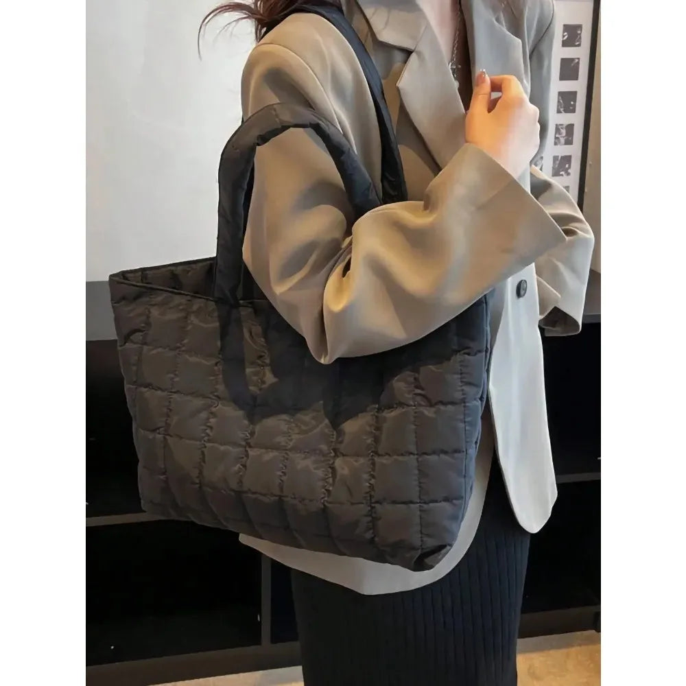 Minimalist Quilted Nylon Tote | Puffy Crossbody Bag for Commuting Luxegan