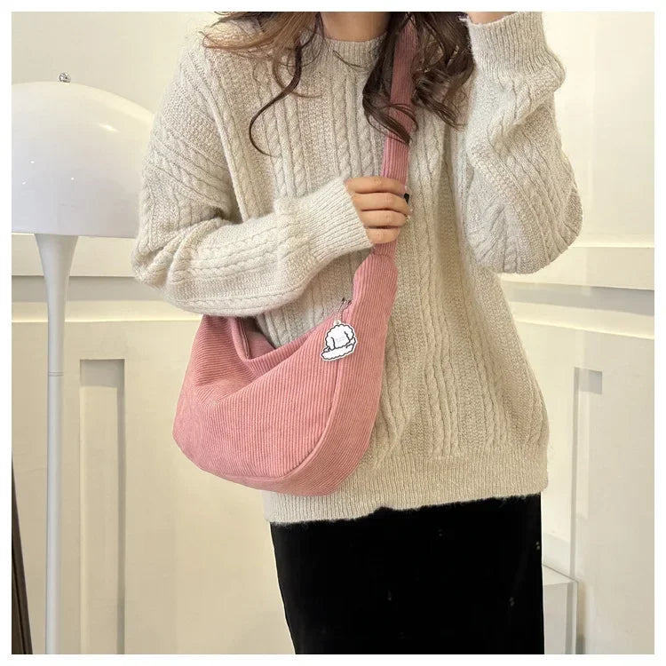 Corduroy "Lazy Wind" Dumpling Bag | Japanese Literary & Korean Casual Handbag Luxegan
