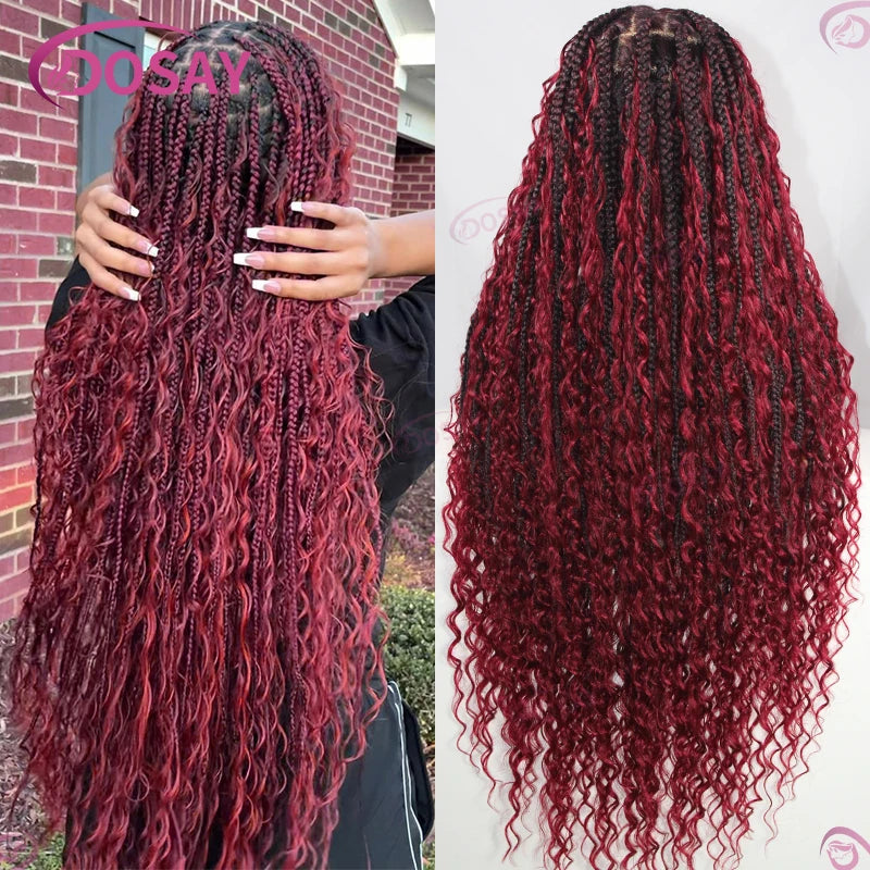 Boho Box Braided Wigs Synthetic Curly Wig Full Lace Front Wigs For Women 32" Goddess Braids Wig African Bohemian Braiding Hair Luxegan