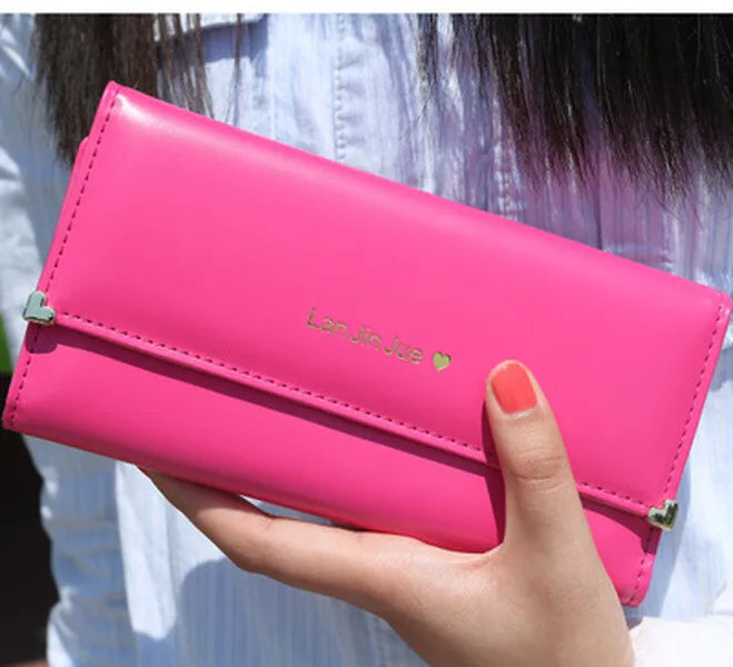 Women’s Premium PU Leather Trifold Wallet | Sophisticated Long Card Holder Clutch | Fashion-Forward Mobile Phone Purse | Elegant Solid Color Standard Wallet with Wristlet Capability Luxegan