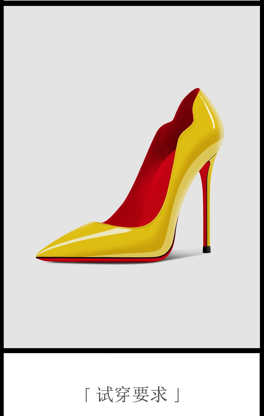 New Spring/Summer 12cm Ultra Shallow Stiletto | Sophisticated Black Red-Bottom High Heels | Elegant "Handmade Patent Leather" Silhouette | "Dignified" Sexy Pointed Single Shoes for Radiant Versatile Styling Luxegan