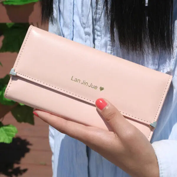 Women’s Premium PU Leather Trifold Wallet | Sophisticated Long Card Holder Clutch | Fashion-Forward Mobile Phone Purse | Elegant Solid Color Standard Wallet with Wristlet Capability Luxegan