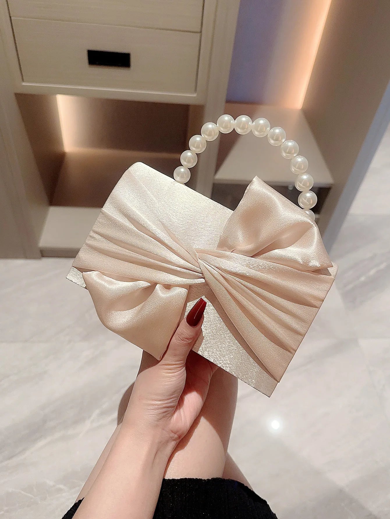 Lady Exquisite Flower Evening Bag | White Wedding Bag & Faux Pearl Handheld Banquet Bag (Party, Prom, Dress Bag) Luxegan