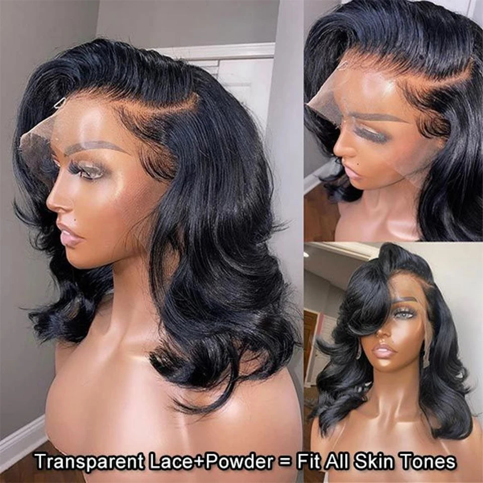 Pre-Styled Body Wave Short Bob | Sophisticated 13x4 HD Transparent Lace Frontal | Elegant "Wear and Go" Brazilian Human Hair | "Dignified" Pre-Cut & Pre-Plucked Remy Wig for Effortless Daily Glamour Luxegan