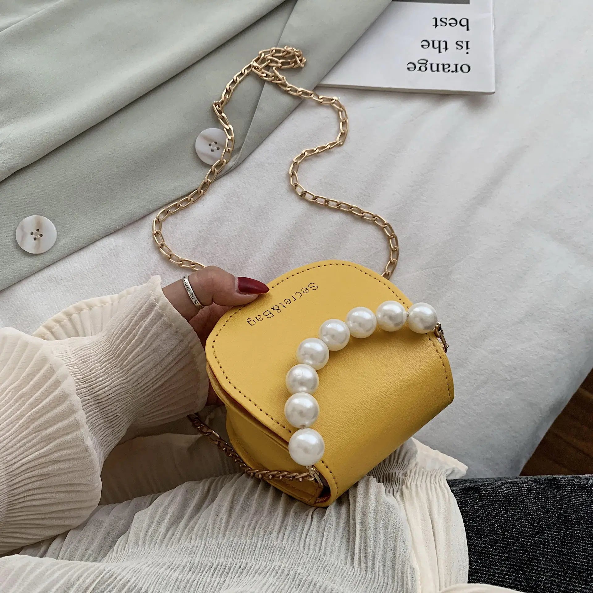 Elegant Pearl & Chain Mini Handbag | Rhombus Shoulder & Crossbody Bag Luxegan