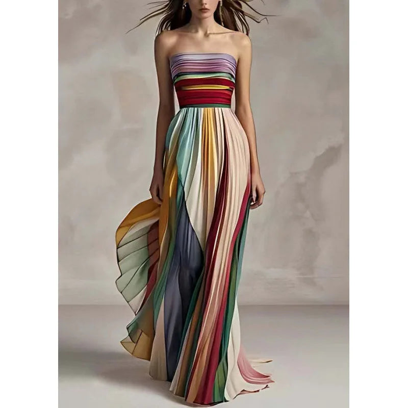 Patchwork Print Strapless Maxi Dress | Sleeveless A-Line Holiday & Party Dress Luxegan
