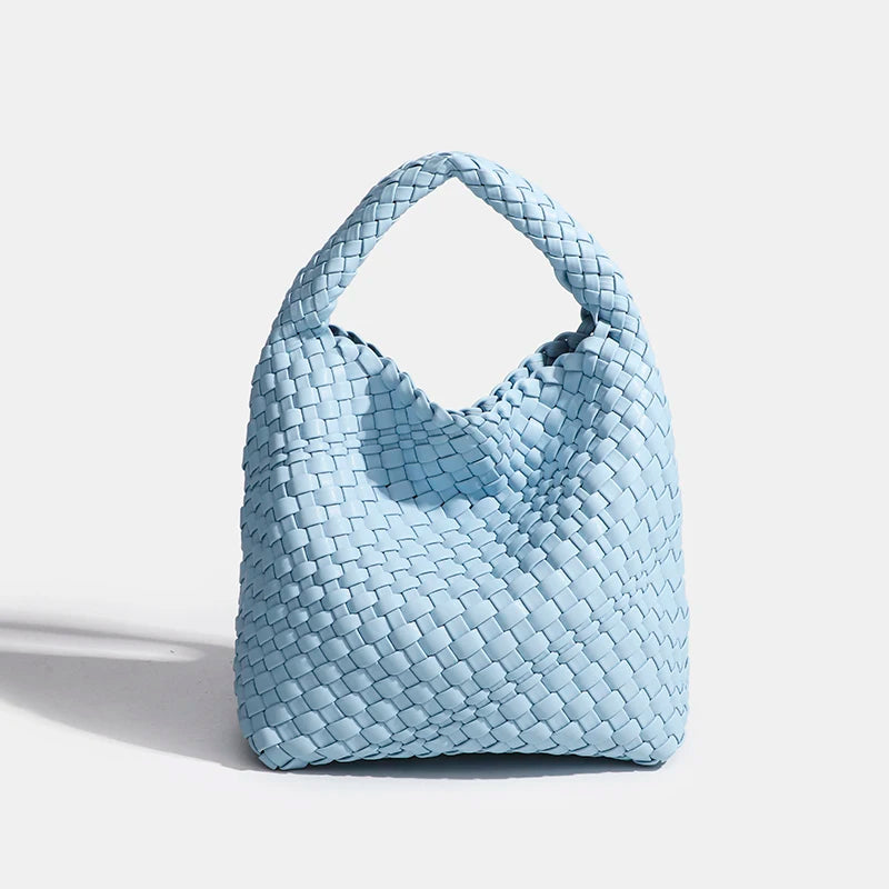 PU Woven Composite Bucket Bag | Soft Fashion Criss-cross Tote Luxegan
