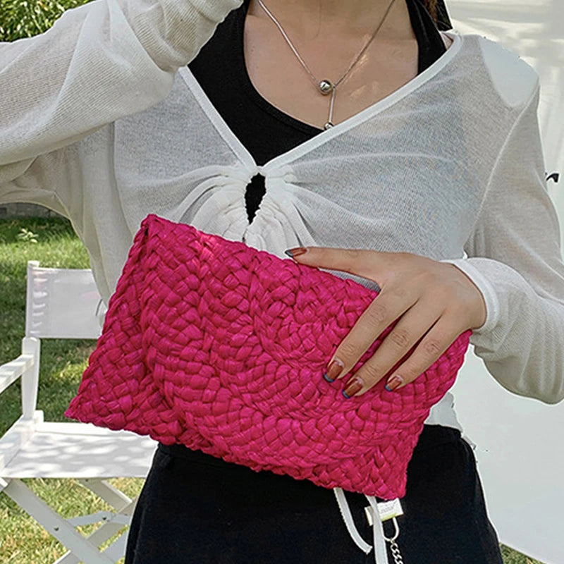 Handmade Straw Envelope Bag | Soft Beach Crossbody Purse Luxegan