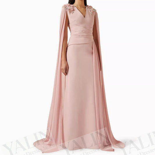  Floral Crystal Stole A-Line Evening Gown | V-Neck Sleeveless Floor-Length Prom Dress Luxegan