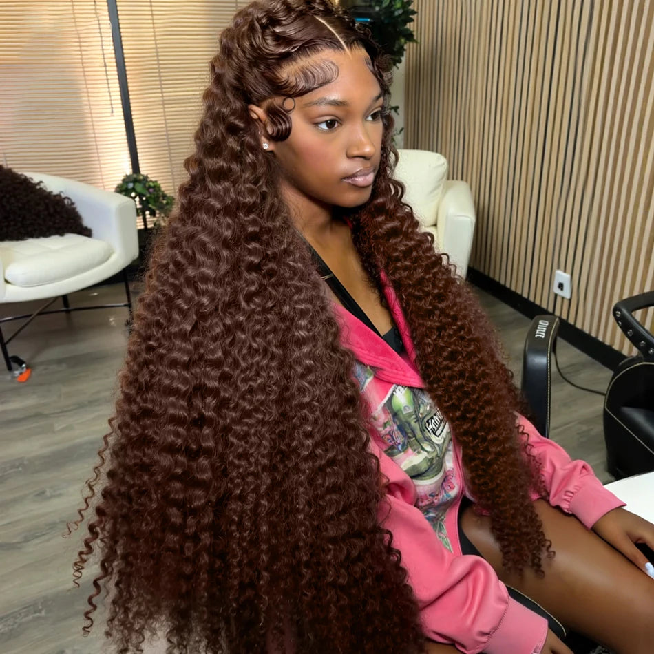 220% Density Chocolate Brown Deep Wave HD Lace Wig | Sophisticated 13x6 & 13x4 Transparent Frontal | Elegant "100% Brazilian Remy" 26+ Inch Silhouette | "Dignified" Pre-Plucked Water Wave Human Hair for Radiant Versatile Styling Luxegan
