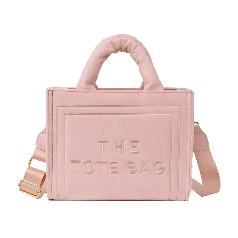 Women’s Khaki Velour Tote Bag | Original Letter Print Medium Square Handbag | Premium Corduroy Ladies’ Shopper & Versatile Shoulder Bag Luxegan