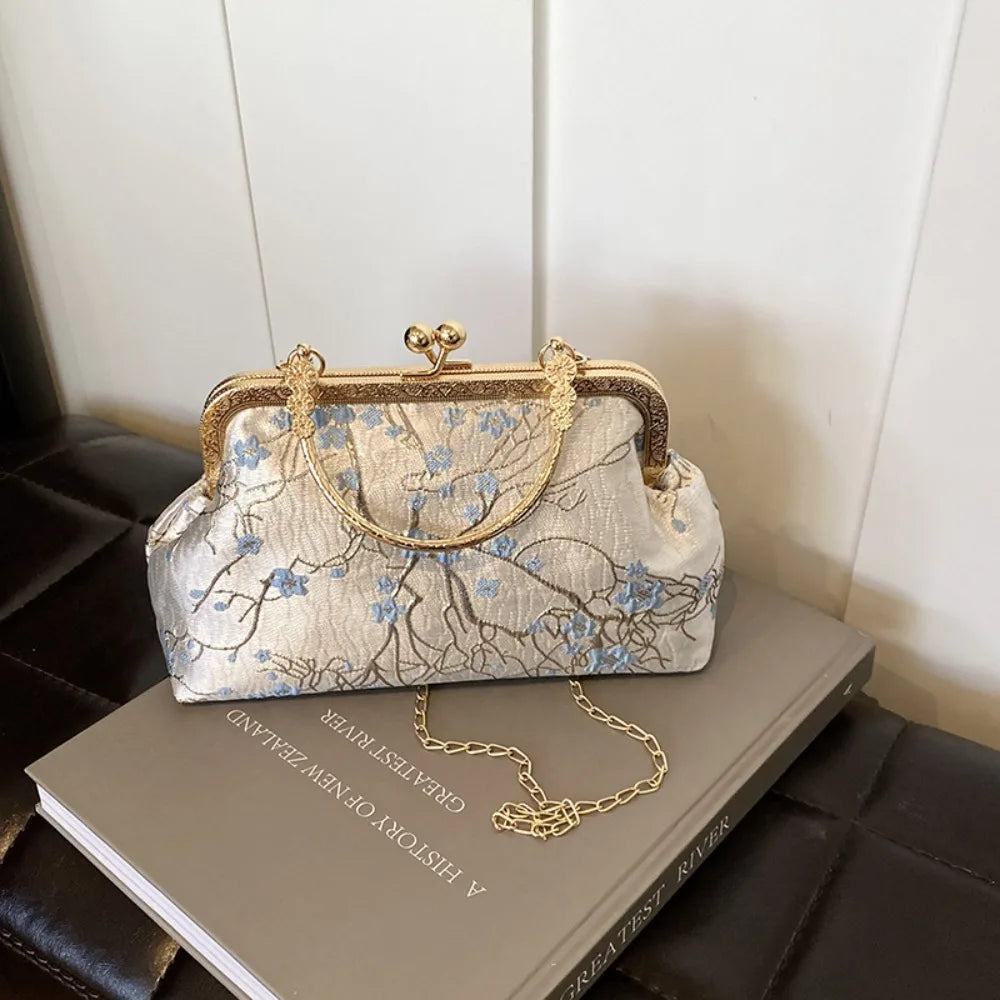 Fashion Silk Chinese Style Handbag | Retro Embroidery Shell Bag | Elegant Minaudière Shoulder & Crossbody Bag | Traditional Artisan Single-Strap Ladies' Purse Luxegan