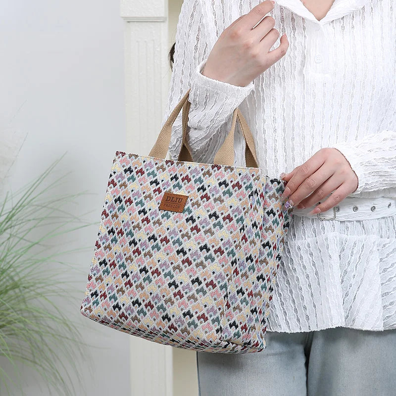 Thickened Jacquard Fabric Large Capacity Portable Bag | Square Storage Bag, Work Commute Handbag & Shopping Tote Luxegan