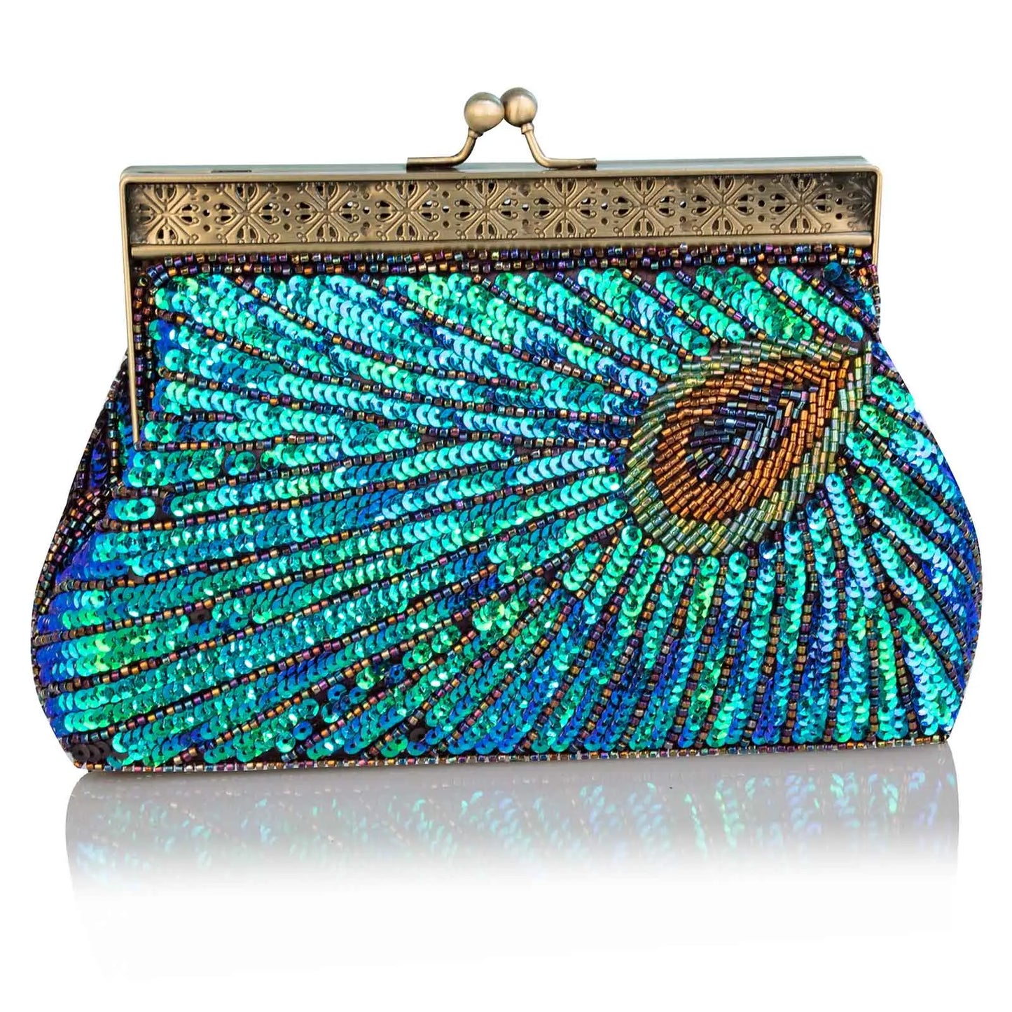 Luxurious Green Peacock Beaded Evening Handbag | Sequined Party & Wedding Bridal Purse | Elegant Envelope Messenger Bag for Formal Occasions | Sophisticated Rhinestone Shoulder Bag (Model 21110309322130476) Luxegan