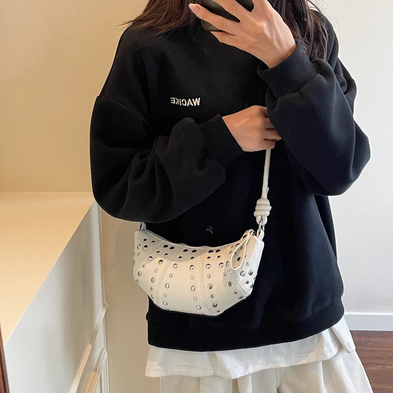 LEFTSIDE Rivets Design PU Leather Underarm Bags for Women 2025 New Punk Style Trend Female Shoulder Crossbody Bag Handbags