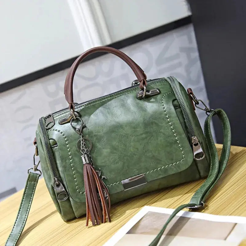 Tassel Decor Large Capacity Boston Bag for Women | Fashionable Zipper Shoulder & Crossbody Bag | Premium PU Leather Handbag with Removable Strap | Elegant Party & Event Travel Tote Luxegan