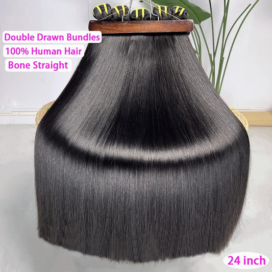 Bone Straight Double Drawn Human Hair Bundles – 100% Raw Virgin | Double Weft | Natural Black | 10–30 Inch