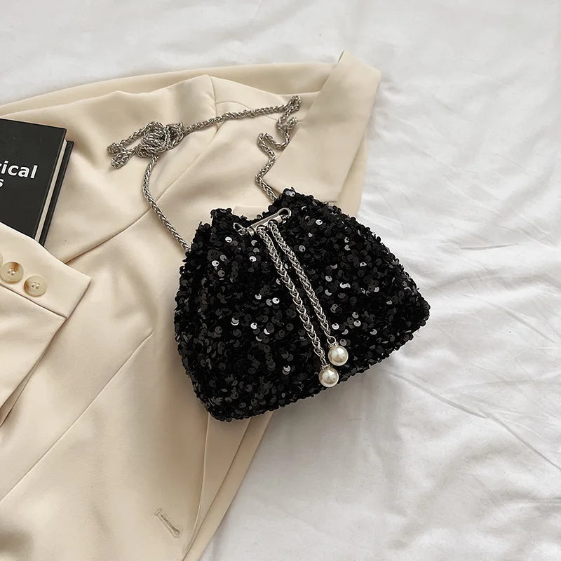 Good-looking Personality Sequin Women's New Korean Bucket Bag | Bright Eyes Style Fashion Crossbody Dinner Single Shoulder Bags Luxegan