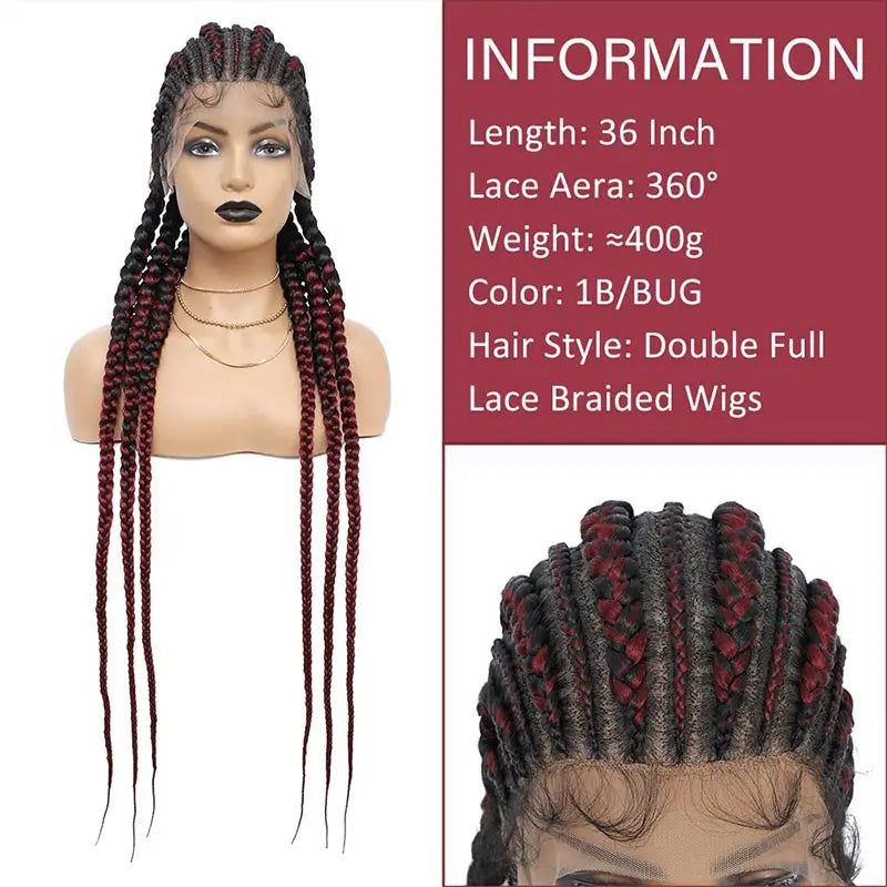 20-36 Inch Jumbo Box Cornrow Faux Locs Wig | Full Lace